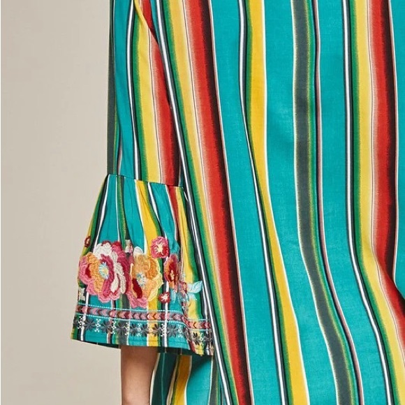 Savanna Jane Embroidered Blouse bell sleeves boho hippie turquoise colorful SZ S - Picture 3 of 11